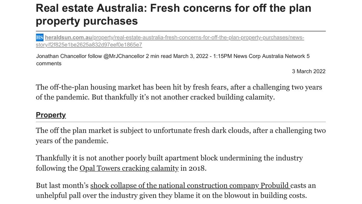 Real estate Australia: Fresh concerns for off the plan