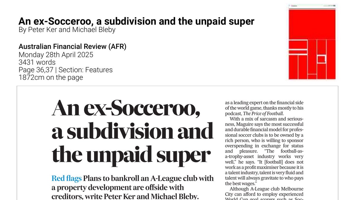 Home games: a Socceroo, a subdivision and the unpaid super