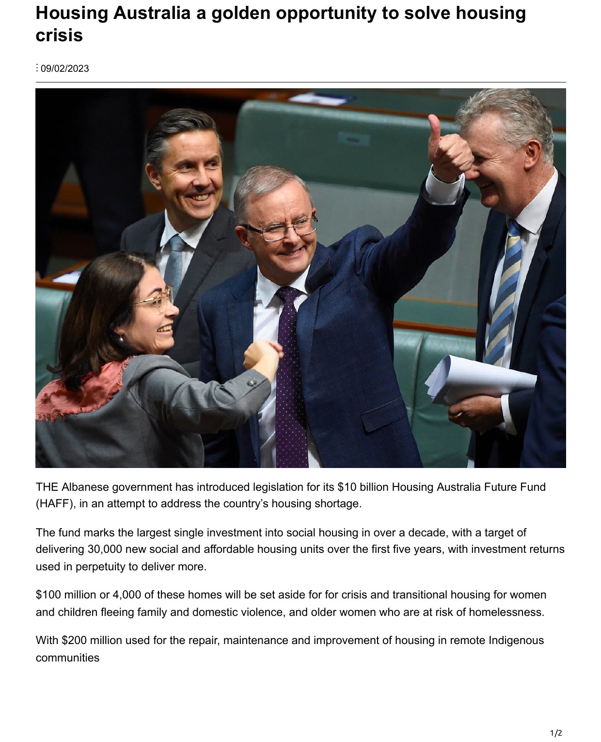 Housing Australia a golden opportunity to solve housing crisis