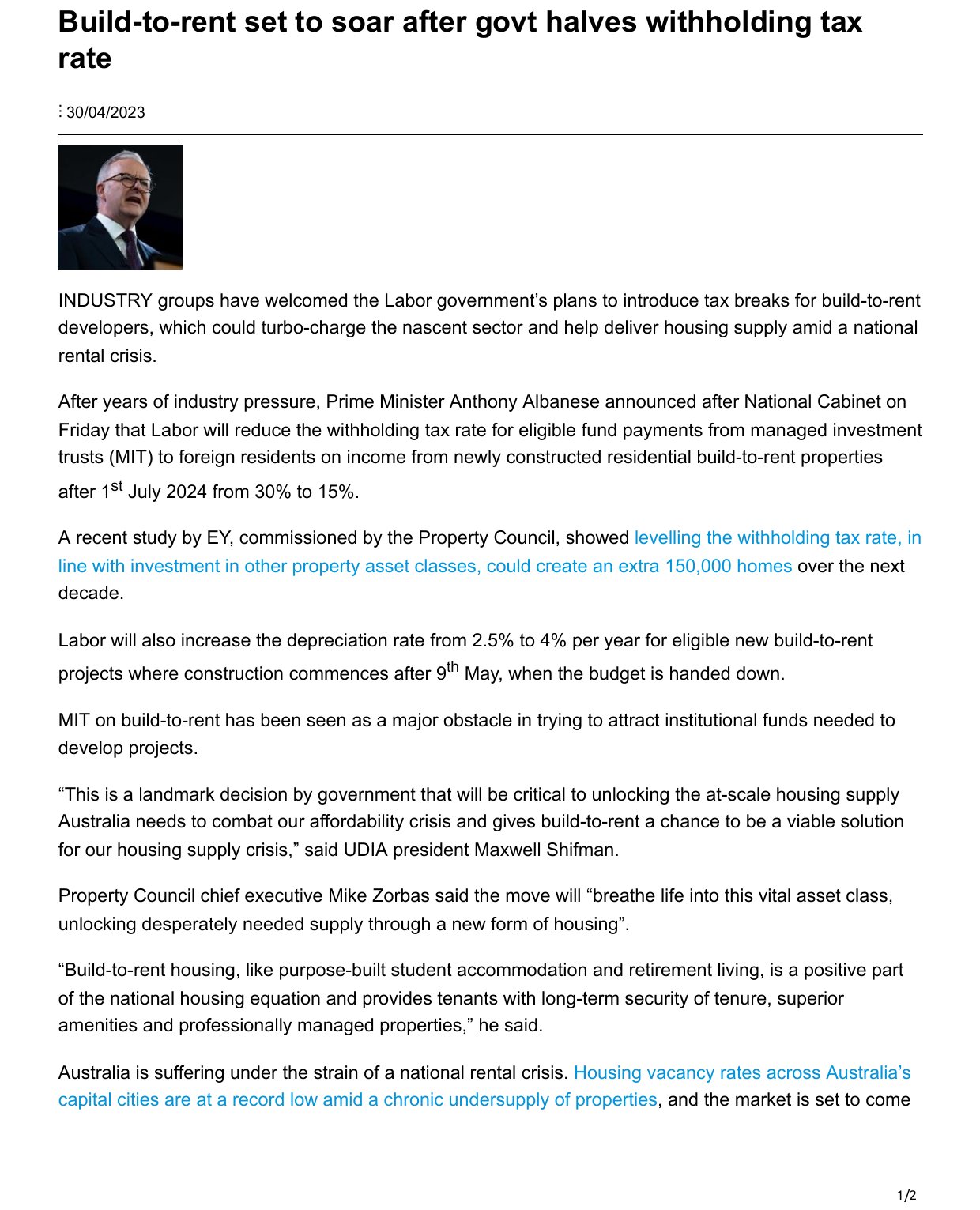 Build-to-rent set to soar after govt halves withholding tax