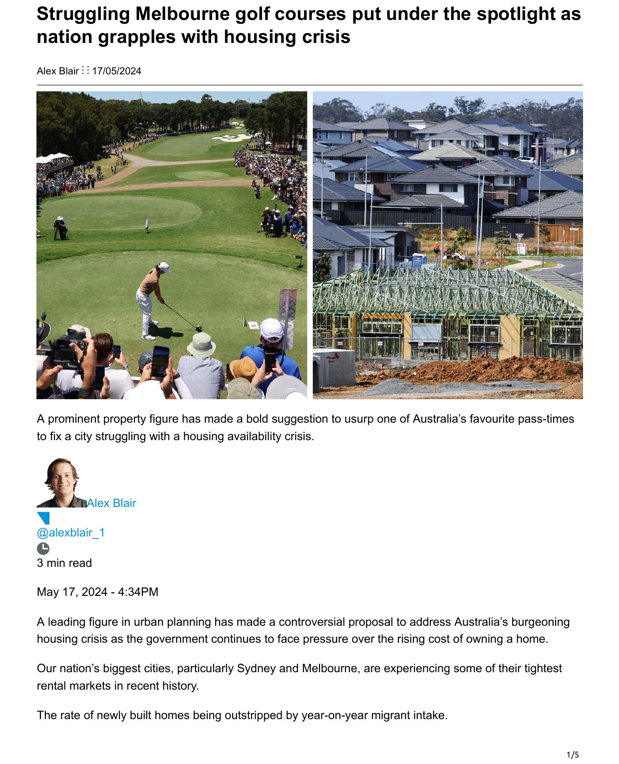 Struggling Melbourne golf courses put under the spotlight as nation grapples with housing crisis